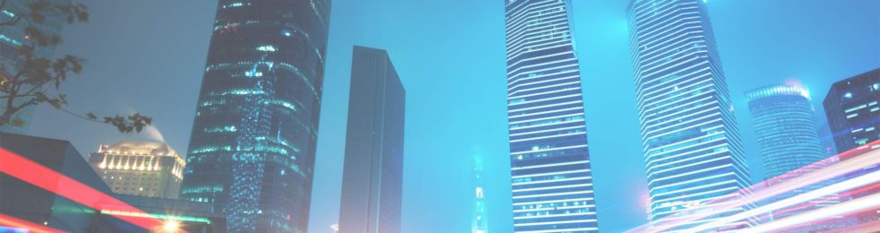 City skyline at dusk